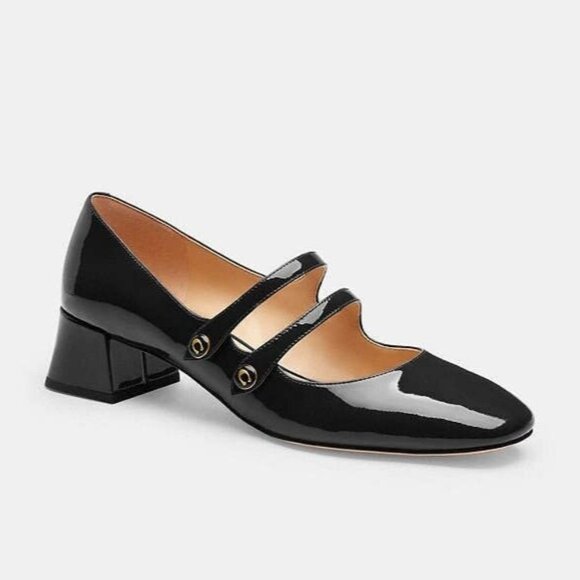 Coach Women's Angelina Mary Jane Flat Pumps Square Toe Black - Picture 1 of 5